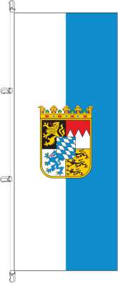 Flagge Bayern wei?-blau mit Wappen  150 x 400 cm Marinflag