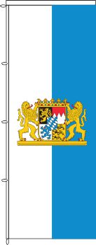 Auslegerfahne Bayern weiß-blau mit Wappen und Löwen 150 x 400 cm Marinflag