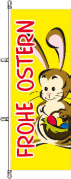 Flagge Frohe Ostern Hase mit Korb gelbgrundig 200 x 80 cm