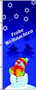 Hochformatflagge Frohe Weihnachten Schneemann mit Paket 120 x 300 cm Marinflag