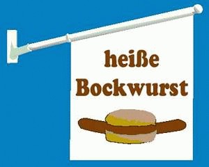 Werbefahne Eisfahne Kioskfahne Fahne HEIßE BOCKWURST 