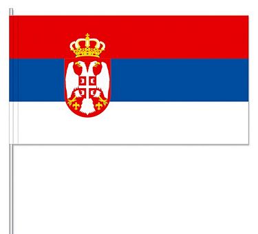 Papierfahnen Serbien mit Wappen (VE 100 Stück) 12 x 24 cm