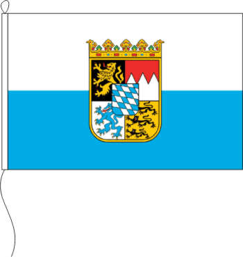 Flagge Bayern weiß-blau mit Wappen Hohlsaum 40 x 60 cm
