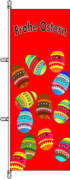 Flagge Frohe Ostern 12 Eier rotgrundig 300 x 120 cm