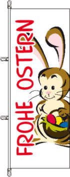 Flagge Frohe Ostern Hase mit Korb weißgrundig 200 x 80 cm