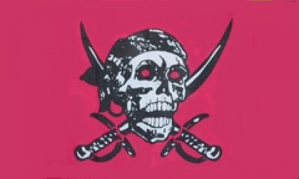 Flagge Pirat mit Kopftuch und zwei Schwertern, rotgrundig 90 x 150 cm