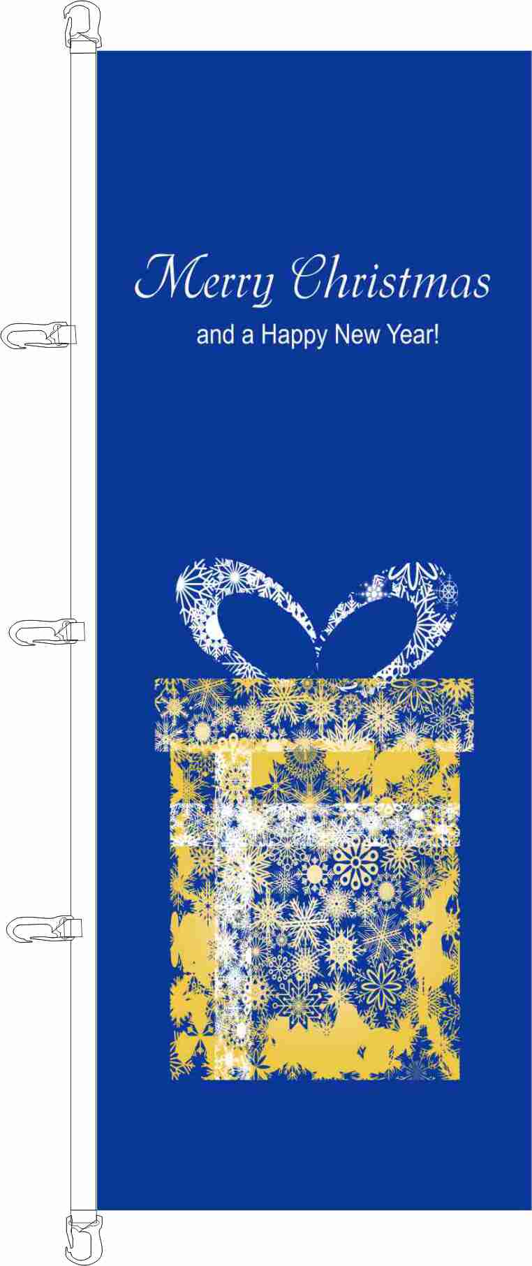 Hochformatflagge Merry Christmas Goldene Geschenkbox 150 x 400 cm Marinflag