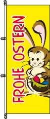 Frohe Ostern Hase + Korb gelb - Hochformatflagge