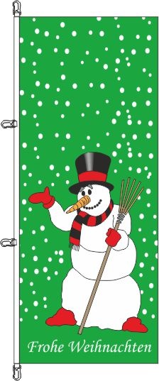 Frohe Weihnachten Schneemann grüngrundig - Hochformatflagge