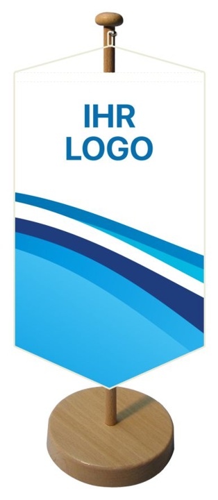 Logo Tischbanner fünfeckig, unten mit Spitze