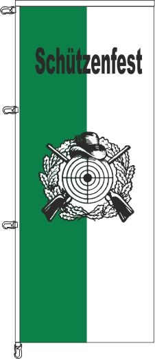 Schützen grün/weiß mit Emblem + Text - Auslegerflagge - Auslegerfahne