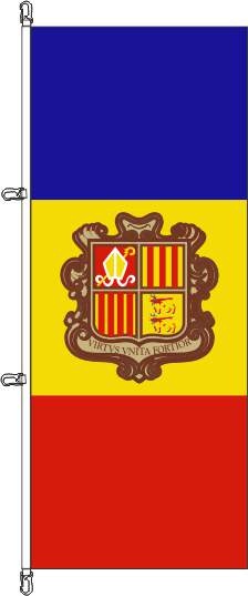 Andorra mit Wappen - Hochformatflagge