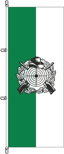 Schützen grün/weiß mit Emblem + Text - Hochformatflagge