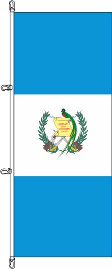 Guatemala mit Wappen - Hochformatflagge Guatemala mit Wappen - Hochformatflagge