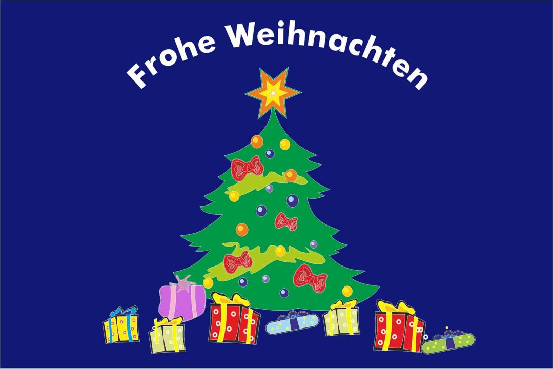 Frohe Weihnachten Tanne blaugrundig 150x100cm - Querformatflagge