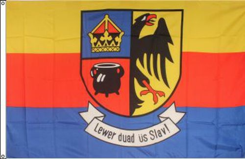 Nordfriesland mit Wappen Lewer Duad üs Slav - preiswerte Alternative: 150 x 90 cm