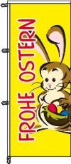 Frohe Ostern Hase + Korb gelb - Auslegerflagge