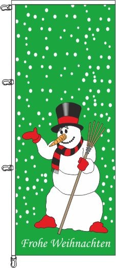 Frohe Weihnachten Schneemann grüngrundig 80x200cm - Auslegerflagge