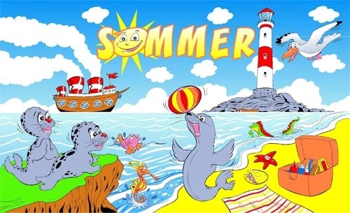 Leuchtturm Sommer Seehunde - preiswerte Alternative: 150 x 90 cm