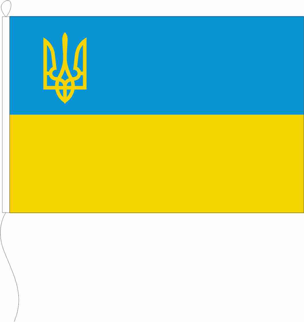Ukraine mit Wappen - Querformatflagge