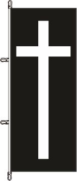 Trauerfahne schwarz mit weißem Kreuz - Hochformatflagge