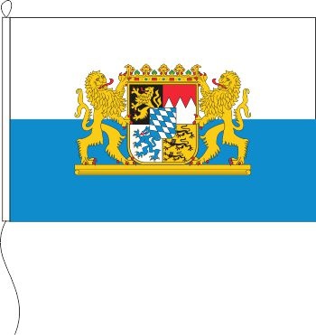 Bayern weiß-blau mit Wappen und Löwen - Querformatflagge