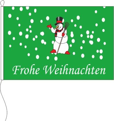 Frohe Weihnachten Schneemann grüngrundig - Querformatflagge