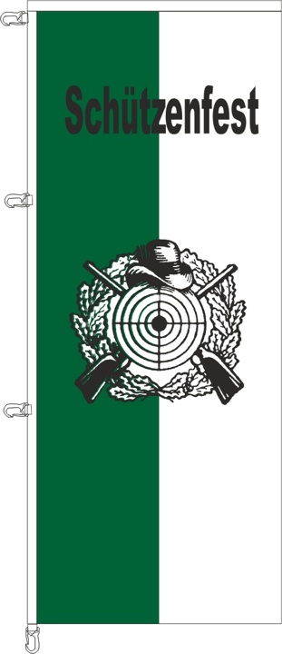 Schützen grün/weiß mit Emblem + Text - Auslegerflagge - Auslegerfahne