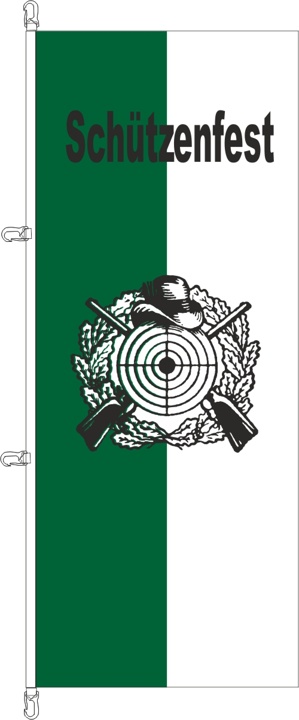 Schützen grün/weiß mit Emblem + Text - Hochformatflagge