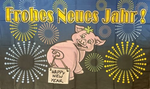 Frohes Neues Jahr Glücksschwein - preiswerte Alternative: 150 x 90 cm