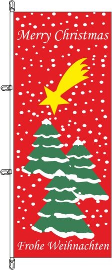 Merry Christmas 3 Tannen - Hochformatflagge
