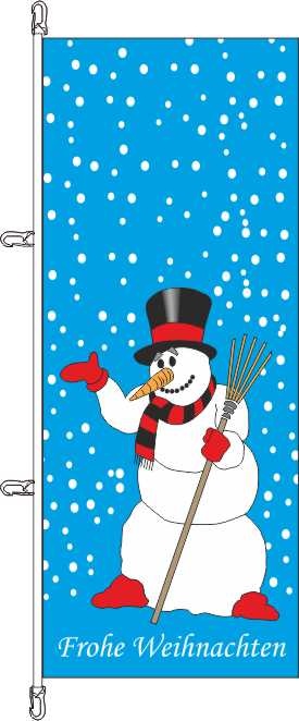 Frohe Weihnachten Schneemann blaugrundig - Auslegerflagge