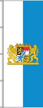 Bayern weiß-blau mit Wappen und Löwen - Hochformatflagge
