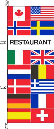 Restaurant + 14  Länder - Hochformatflagge