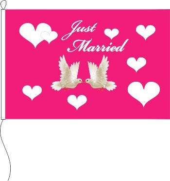Just Married 2 Tauben - Querformatflagge