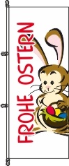 Frohe Ostern Hase + Korb weiß - Hochformatflagge