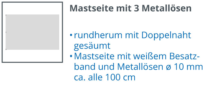 Mastseite mit 3 Metallösen