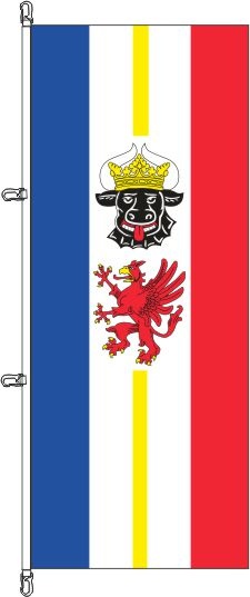 Mecklenburg-Vorpommern mit Wappen - Hochformatflagge